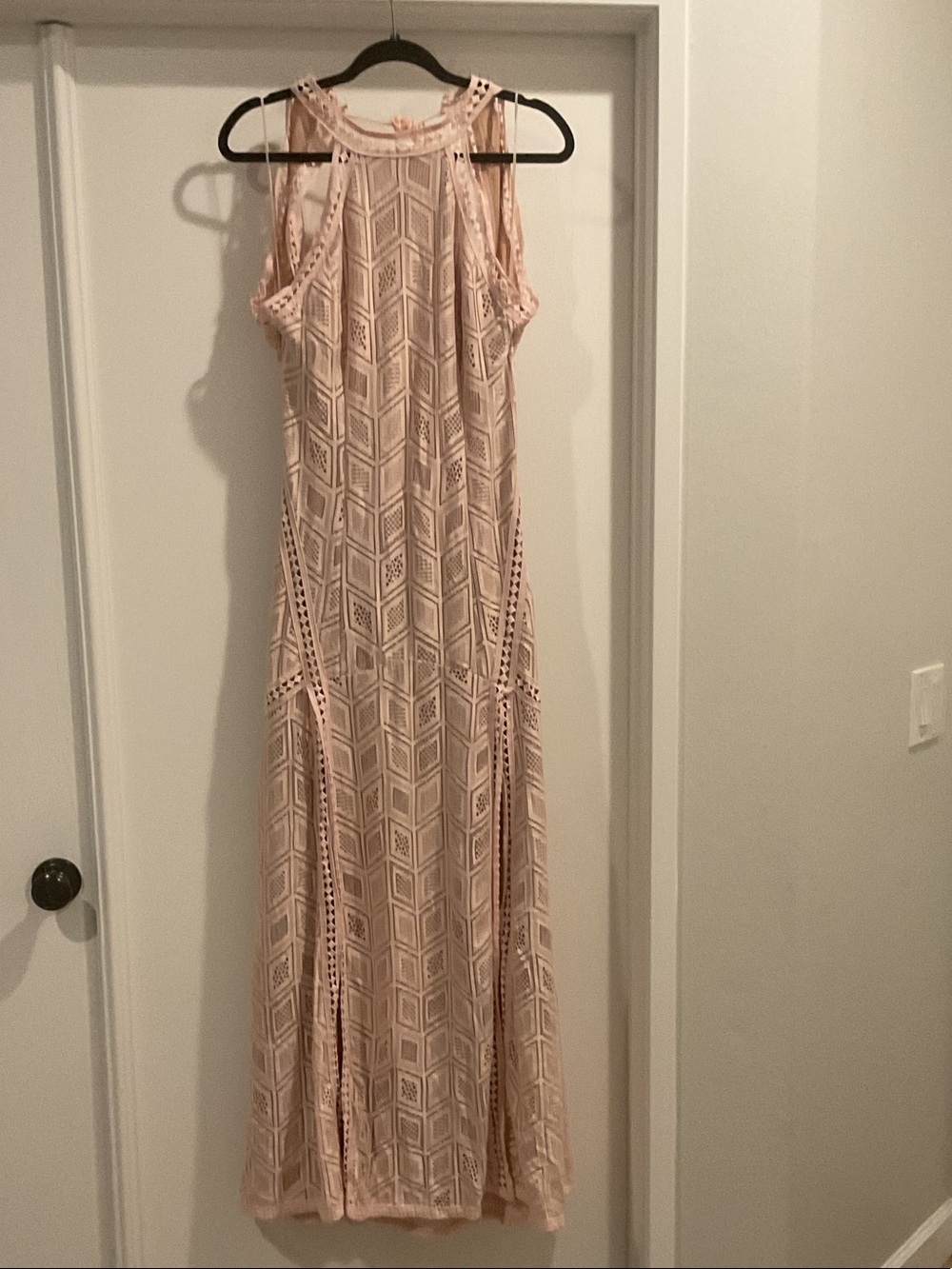 Guess Pale Pink Crochet Geometric Maxi Dress Open back